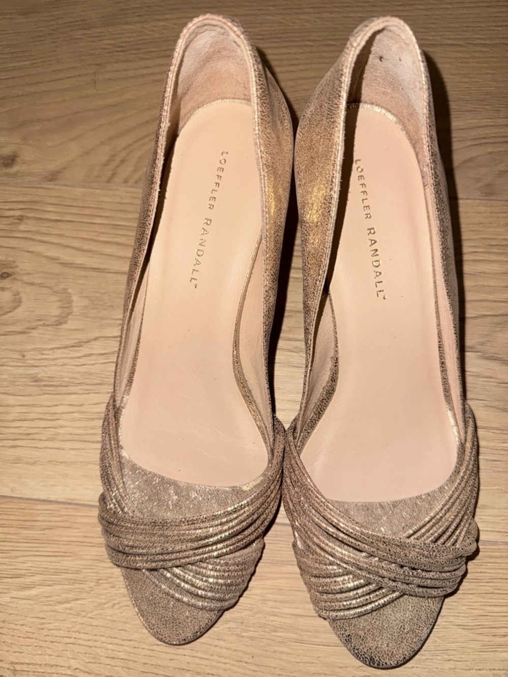 Loeffler Randall Annabell Metallic Gold Open-Toe Wedge Sandals size 10 - Picture 2 of 13